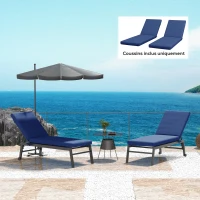 Outsunny Lot de 2 Matelas pour Chaise Longue transat Bain de Soleil avec Sangles d'attache pour Jardin Bleu(m-10)