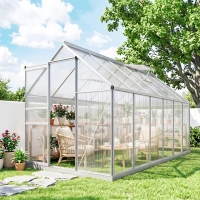 Outsunny Serre de jardin 7,1 m² en aluminium polycarbonate avec fondation, 190 x 375 x 199 cm, serre avec fenêtre(m-10)