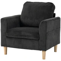 HOMCOM Sillón de salón en terciopelo acanalado, sofá 1 plaza acolchado, asiento amplio, cojín con muelles, 83x74x87cm, Gris oscuro(m-11)