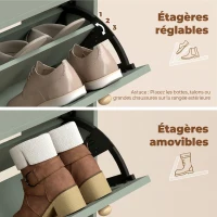 HOMCOM Meuble à chaussures 12 paires, armoire à chaussures avec 2 tiroirs rabattables, étagères réglables, 80x26x101 cm, vert(m-7)