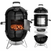 Outsunny Fumoir 3 en 1 avec 3 Grilles de Cuisson, Thermomètre Intégré, Ventilation Réglable, 62,5x47,5x91cm, Noir(m-16)