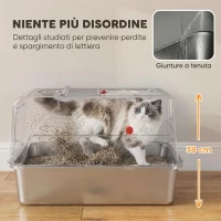 PawHut Lettiera Gatto Chiusa XL in Acciaio Inox con Coperchio, Gradino Raccogli-lettiera, Paletta, Grigio Chiaro(m-7)
