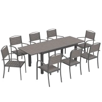 Outsunny Salon de Jardin 8 Personnes Table de Jardin Extensible 150-225cm avec Plateau Polybois et 8 Chaises Empilables Alu. Gris(m-1)