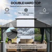 Outsunny 3 x 4m Hardtop Gazebo Canopy with UPF30+ Double Polycarbonate Roof, Aluminium Frame Garden Gazebo Permanent Pavilion with Mosquito Netting and Curtains for Patio, Deck, Grey(m-4)