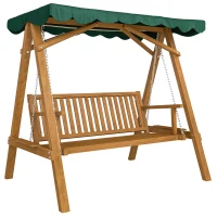 Outsunny Balancelle de Jardin 3 Places Toit imperméabilisé 2 tablettes Support 1,95L x 1,33l x 1,86H m Charge Max. 360 Kg Bois de pin Vert(m-12)
