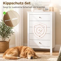 HOMCOM Ladekast met 5 lades, kast met soepel glijdende rails voor slaapkamer, 60 x 39,5 x 95,3 cm, wit(m-6)