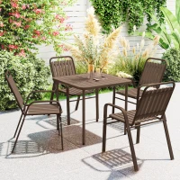Outsunny Lot de 4 chaises de jardin chaises empilables d'extérieur haut dossier et accoudoirs cadre acier 56x66x91cm marron foncé(m-2)