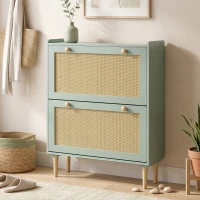 HOMCOM Meuble à chaussures 12 paires, armoire à chaussures avec 2 tiroirs rabattables, étagères réglables, 80x26x101 cm, vert(m-2)