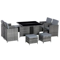 Outsunny 9 Pieces Rattan Dining Set Garden Furniture Cushion Seat Woven Rattan Grey(m-10)