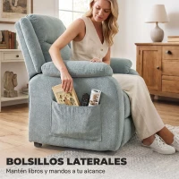 HOMCOM Sillón Relax Reclinable Eléctrico de Lino con Asiento con Muelles Reposapiés Mando USB y 2 Bolsillos Laterales Verde(m-8)