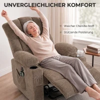 HOMCOM Fernsehsessel mit Aufstehhilfe, Elektrischer Relaxsessel mit Massage & Wärme, Liegefunktion, USB-Anschlüssen, Braun(m-6)
