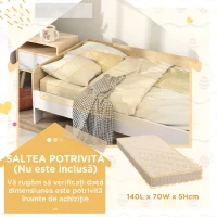 AIYAPLAY Pat pentru Copii 3-8 Ani, 143,5x74 cm, cu Panouri Laterale Înalte, Profil Jos, Alb(m-6)
