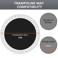 SPORTNOW Replacement Trampoline Mat with Spring Pull Tool, 72 V-Hooks, for 12ft Trampoline using 14cm Springs, Black(m-4)