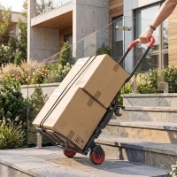 HOMCOM 2-in-1 Plattformwagen Sackkarre Klappbar Transportwagen mit Lenkrollen, Griff, Stahl bis 120 kg(m-8)