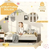 AIYAPLAY Letto per bambini 3-8 anni 143,5x74 cm con pannelli laterali alti, bianco(m-4)
