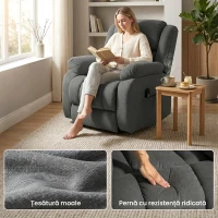 HOMCOM Fotoliu electric cu ridicare și reclinare 150°, masaj, încălzire, catifea, gri(m-6)
