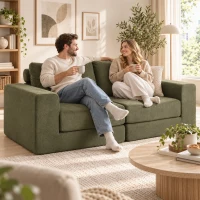 HOMCOM Sofá Convertible 2 Plazas 4 en 1, Sofá Cama Comprimido en Chenilla 208 cm con Asiento Amplio, 2 Cojines, Verde(m-5)