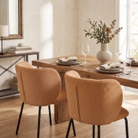 HOMCOM Set de 2 Scaune de Sufragerie Tapițate în Chenille, Spătar Înconjurător, Sarcină 120 kg, 57 x 58 x 77 cm, Portocaliu(m-5)