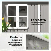 Outsunny Căsuță de grădină 4,13 m² din oțel galvanizat cu kit de fundație, acoperiș înclinat, ușă dublă cu încuietoare, orificii de aerisire, fereastră, gri(m-6)