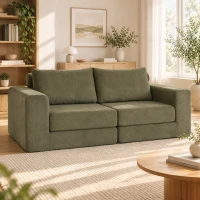 HOMCOM Sofá Convertible 2 Plazas 4 en 1, Sofá Cama Comprimido en Chenilla 208 cm con Asiento Amplio, 2 Cojines, Verde(m-2)
