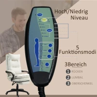 Vinsetto Massage-Bürostuhl, Schreibtischsessel mit Massagefunktion, höhenverstellbarer, ergonomischer Drehstuhl, Nylon, Cremeweiß(m-4)