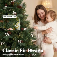 HOMCOM 5ft Artificial Christmas Tree, Fir Hinged Xmas Tree with 490 Branch Tips, Foldable Metal Stand, Easy Assembly, Green(m-5)