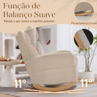 HOMCOM Cadeira de Baloiço de Veludo com Encosto Alto Pés de Madeira Bolsos Apoios de Braços Estilo Moderno  67x94x105 cm Bege(m-4)