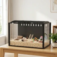 PawHut Riesiger Hamsterkäfig – Nager-Habitat aus Stahl und transparentem Acryl mit Panoramasicht 81 x 51 x 53 cm Schwarz(m-2)