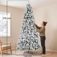 HOMCOM Árbol de Navidad Artificial 270 cm con 1507 Ramas Base Metálica Plegable Montaje Rápido para Salón Interior Blanco(m-3)