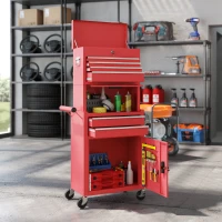 HOMCOM Three-Part Steel Locking Tool Chest - Red(m-10)