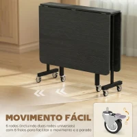 HOMCOM Mesa Dobrável de Jantar para 4-6 Pessoas com Rodas e Abas Rebatíveis 120x80x73 cm Preto(m-6)