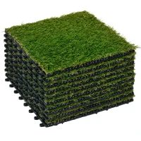 Outsunny Kunstrasen, naturgetreu, Drainagefunktion, 11 K Fasern/m², 20mm Höhe, 10-er Set je 30x30cm, Dunkelgrün(m-8)