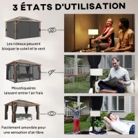 Outsunny Tonnelle de Jardin Pavillon Extérieur Aspect Bois Toit Rigide en Polycarbonate UV50+ Imperméable 398x298x262cm Naturel(m-6)