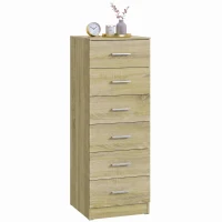 HOMCOM Commode 6 Tiroirs, Meuble de Rangement, Style Moderne, pour Chambre à Coucher, Entrée, Couloir, 40x40x110cm, Chêne(m-16)
