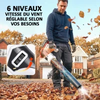 Outsunny Souffleur de Feuilles sans Fil 250 W avec Batterie 4000mAh et Chargeur, 6 Vitesses, 149 km/h, Blanc(m-6)