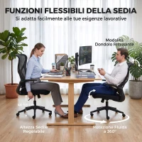 HOMCOM Sedia da Ufficio Ergonomica con Braccioli Ribaltabili, Dondolo e Altezza Regolabile, Nero(m-6)