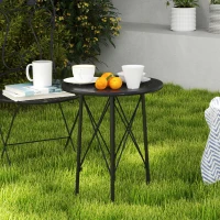 Outsunny Petite table d'appoint ronde, table de jardin, avec découpe en forme de fleur et feuilles, en acier, Ø 40 x 50 cm, noir(m-9)