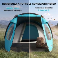 Outsunny Tenda da Campeggio 3 Persone con Camera e Veranda, 3000mm e Borsa di Trasporto, Azzurro(m-5)