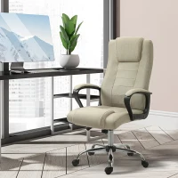 Vinsetto Fauteuil de Bureau à Roulettes, Chaise Manager Ergonomique Pivotante, Hauteur Réglable, Tissu Imitation Lin, 62 x 76 x 119 cm, Beige(m-7)