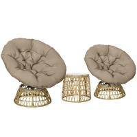 Outsunny Ensemble salon de jardin 3 pièces avec 2 fauteuils papasan pivotant et 1 tables basse ronde polyester résine tressée(m-18)
