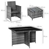 Outsunny 9 Pieces Rattan Dining Set Garden Furniture Cushion Seat Woven Rattan Grey(m-2)