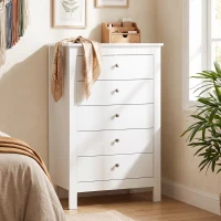 HOMCOM Commode 5 Tiroirs, Meuble de Rangement avec Glissières Fluides, Chiffonnier, Style Moderne, 60 x 39,5 x 95,3 cm, Blanc(m-14)