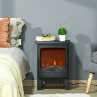 HOMCOM Freestanding Electric Fireplace Stove Heater with Realistic Flame Effect Black(m-12)
