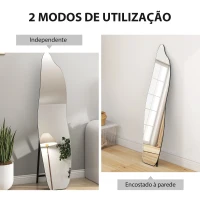 HOMCOM Espelho de Pé 160x40 cm sem Moldura Espelho de Corpo Inteiro Forma Irregular com Suporte Metálico Preto(m-5)
