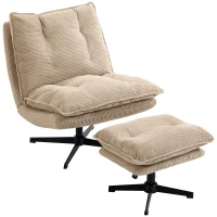 HOMCOM Loungesessel mit Hocker, 360° drehbar, Cordbezug, höhenverstellbare Fußstütze, Beige(m-12)
