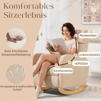 HOMCOM Schaukelstuhl, gepolsterter Schaukelsessel mit Cordstoff, Seitentaschen für Wohnzimmer, Schlafzimmer, Beige(m-5)