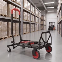 HOMCOM Diable et Chariot de Transport à Roulettes Pliable 2-en-1, Charge Max 120 kg, Base Rabattable, Acier, 83x44x78cm, Rouge(m-2)