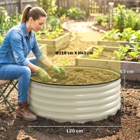 Outsunny Galvanised Raised Garden Bed with Safety Edging, Outdoor Raised Planter Box with Gloves, 120 x 120 x 43cm, Cream White(m-3)