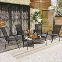 Outsunny Set of Four Stackable Mesh Seat Chairs - Black(m-10)