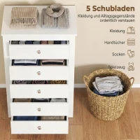 HOMCOM Ladekast met 5 lades, kast met soepel glijdende rails voor slaapkamer, 60 x 39,5 x 95,3 cm, wit(m-4)